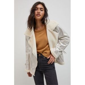 Anthropologie Kamila Sherpa  Metallic Moto Jacket